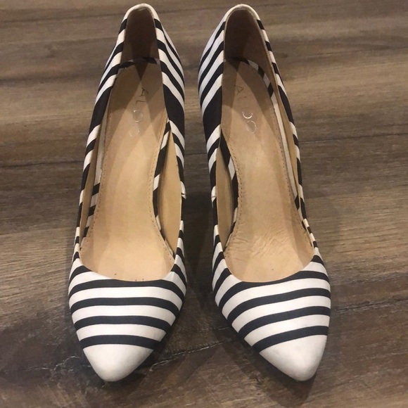 Black and white bold stripe shoes